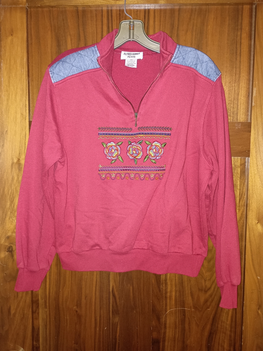 Alfred Dunner Petite Rose Red Half-Zip Pullover Sweater